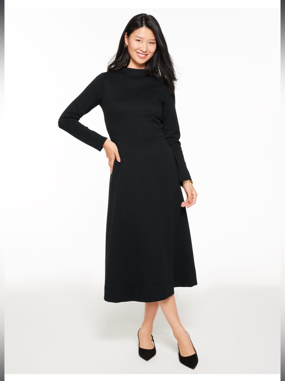 Talbot’s Diamond Jacquard Fit and Flare Midi Dress Long Sleeve Mockneck 6 Petite